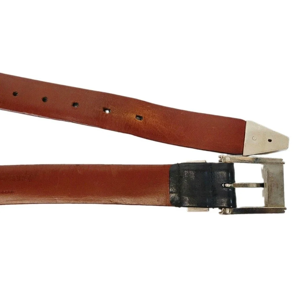 Johnston & Murphy Handcrafted Black Italian Leather Croc Embossed Belt